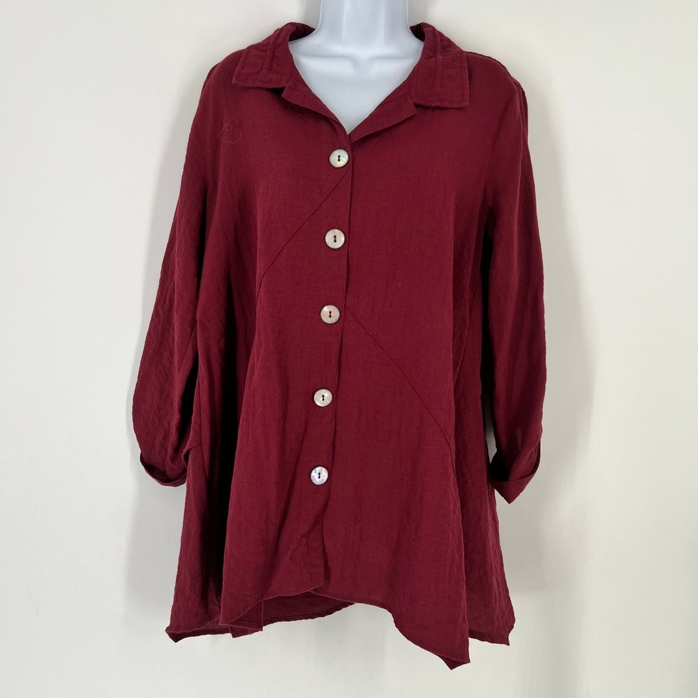 John Mark Womens Burgundy Asymmetrical Seam Button Front Tunic Top Size‎ M